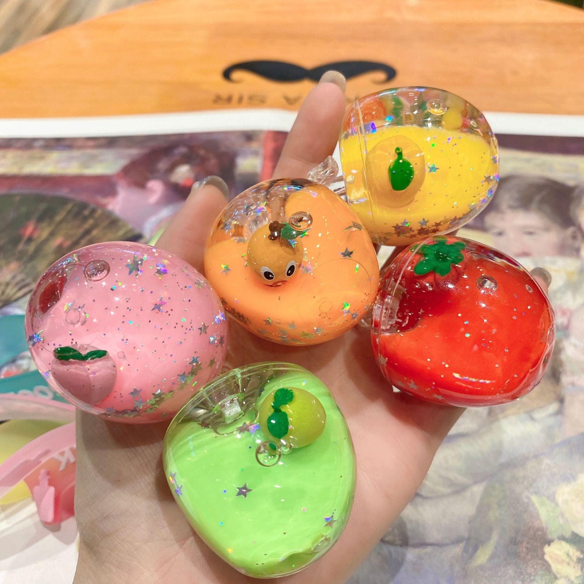 Wholesale Acrylic Oil Quicksand Bottle Fruit Series Keychain